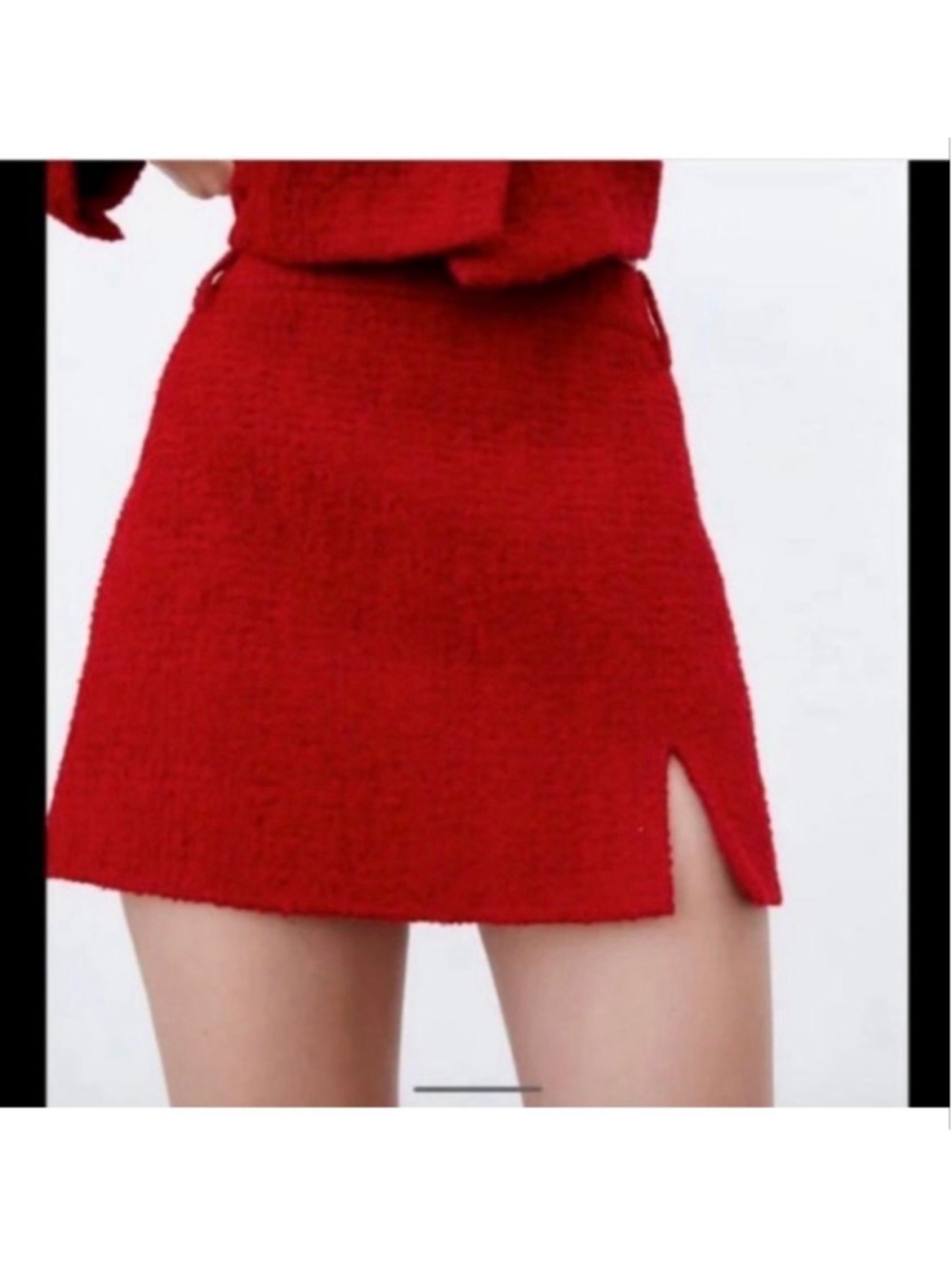 Women's ZARA Red Tweed Mini Skirt with Slit M Bloggers Fave